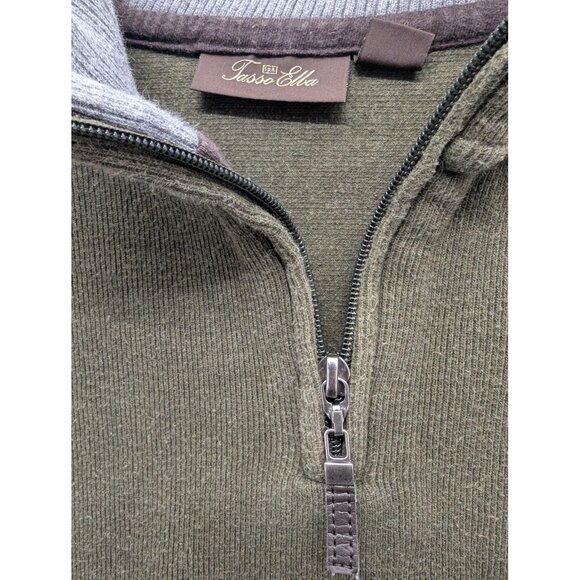 Tasso Elba Sweater Mens 2XL Olive Green Quarter Zip Pullover Mock Neck Knit - Picture 6 of 8
